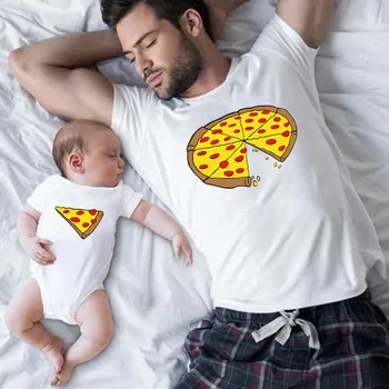Famille correspondant vêtements père mère fille fils Pizza T-shirt vêtements papa maman et moi bébé T-shirt le prix d'une pièce vêtements