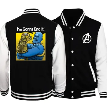 

Men trend marvel print new style baseball jackets i'm gonna end it pattern fleece sweatshirt 2019 fall winter button jacket