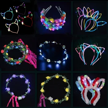 

Glowing Garlands Wreath Reindeer Horn Bunny Ear Lights Headwear Headband Carnival Party Supplies LED Hair Accessories For Girl