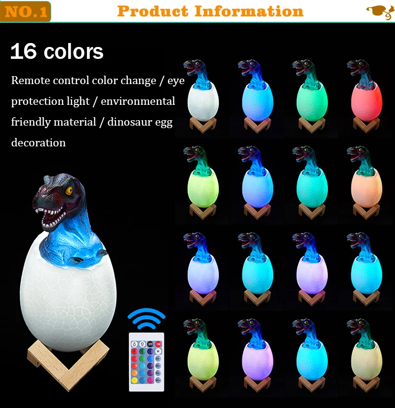 Пластик динозавр ночной светильник 16 видов светильник ing USB Смарт Украшенные забавной аппликацией яйцо динозавра подарок на день рождения, детские игрушки