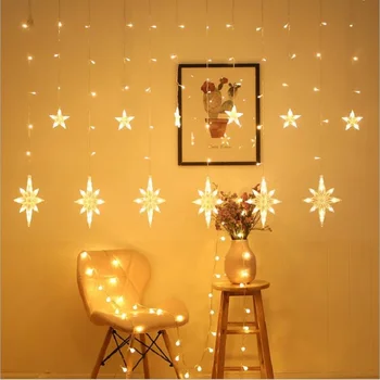 3.5M Led North Star Gordijn Light 220V Eu Kerst Guirlande String Fairy Lights Outdoor Voor Venster Wedding Party nieuwe Jaar Decor