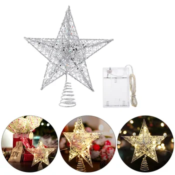 

1 Set Christmas Tree Decor Tree Topper Star Xmas Tree Topper Battery-powered Wrought Iron Glitter String Light Light String for