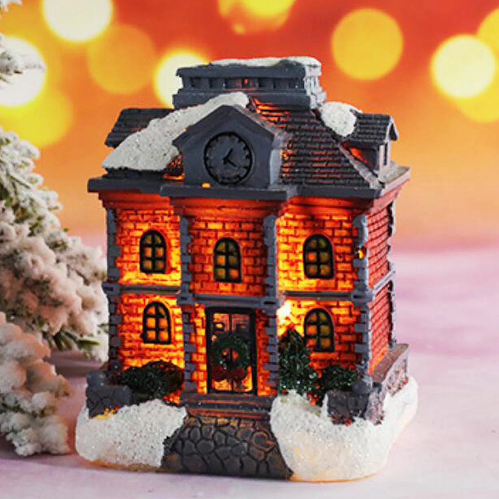 Christmas House Decor LED Light Resin Village Ornament Gift Decoration K