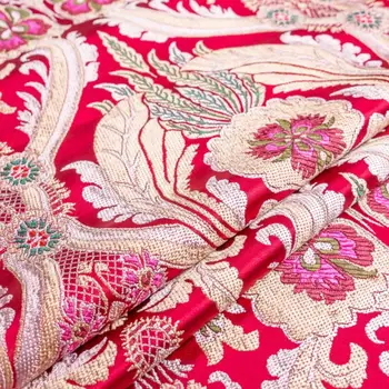 

500cm*75cm Top flower silk brocade fabric antique suit cheongsam brocade damask bridal makeup cloth crafts packaging cloth