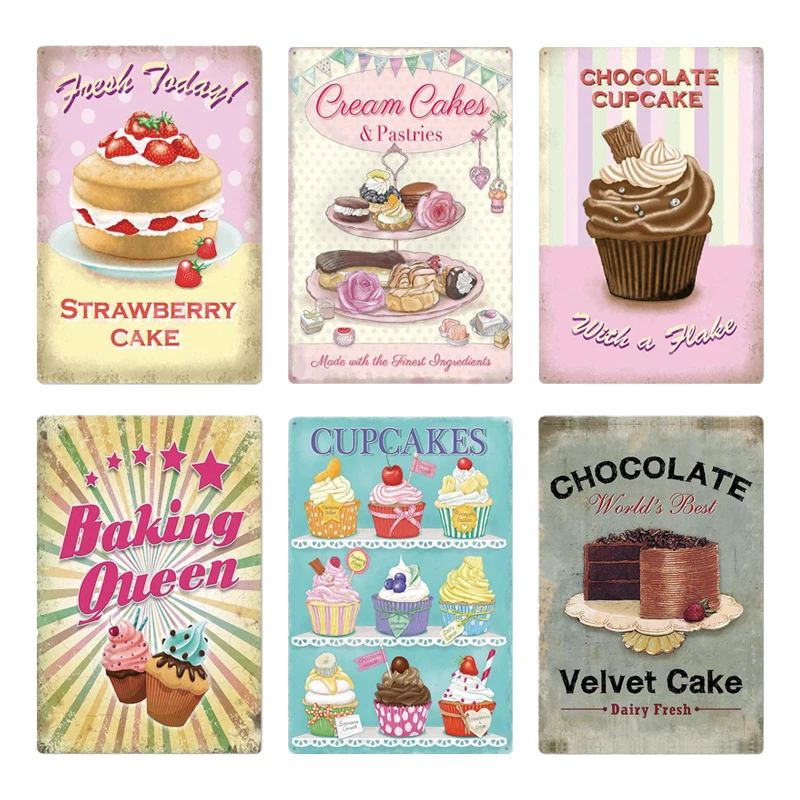 Cake Shop Tin Sign Wall Decor Poster Plaque Cup Cream Cake Dessert