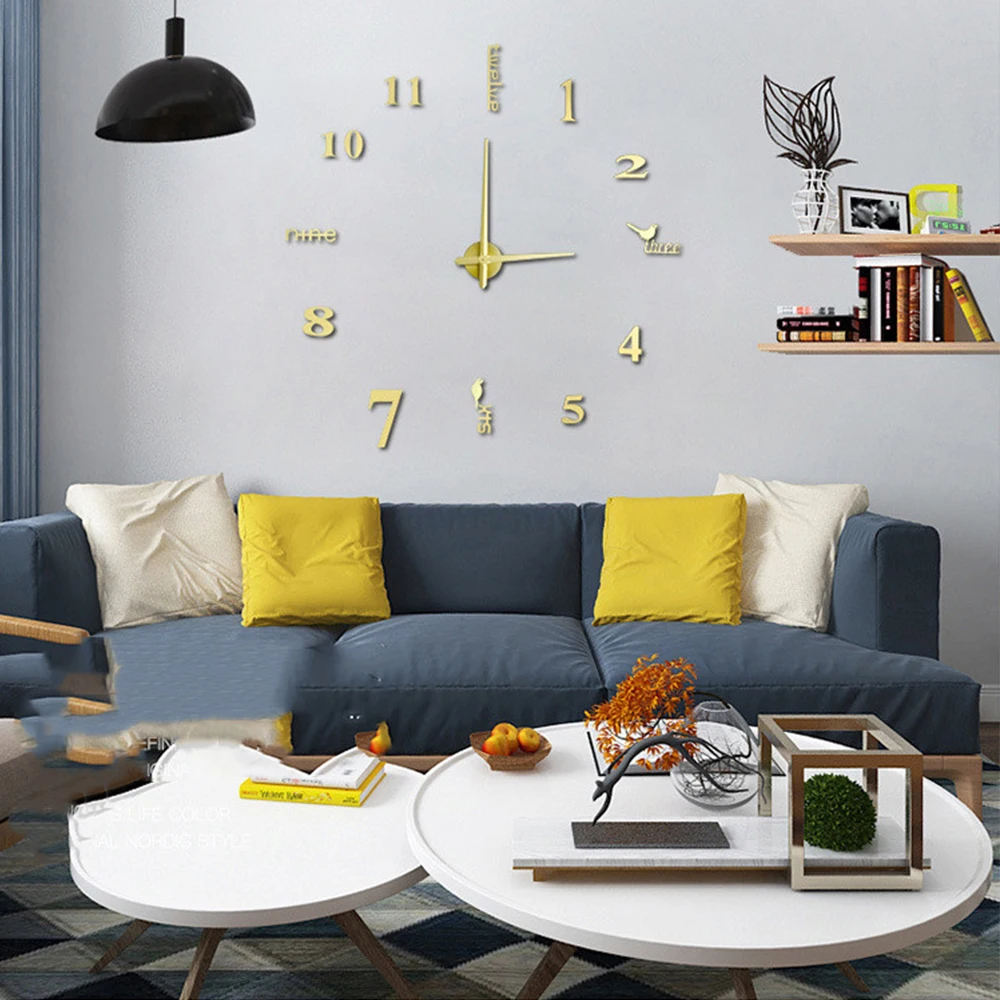 Nordic New Style Large 3D Wall Clock Mirror Wall Stickers Creative DIY Clocks Removable Art Decal Sticker Living Room Home Decor 6