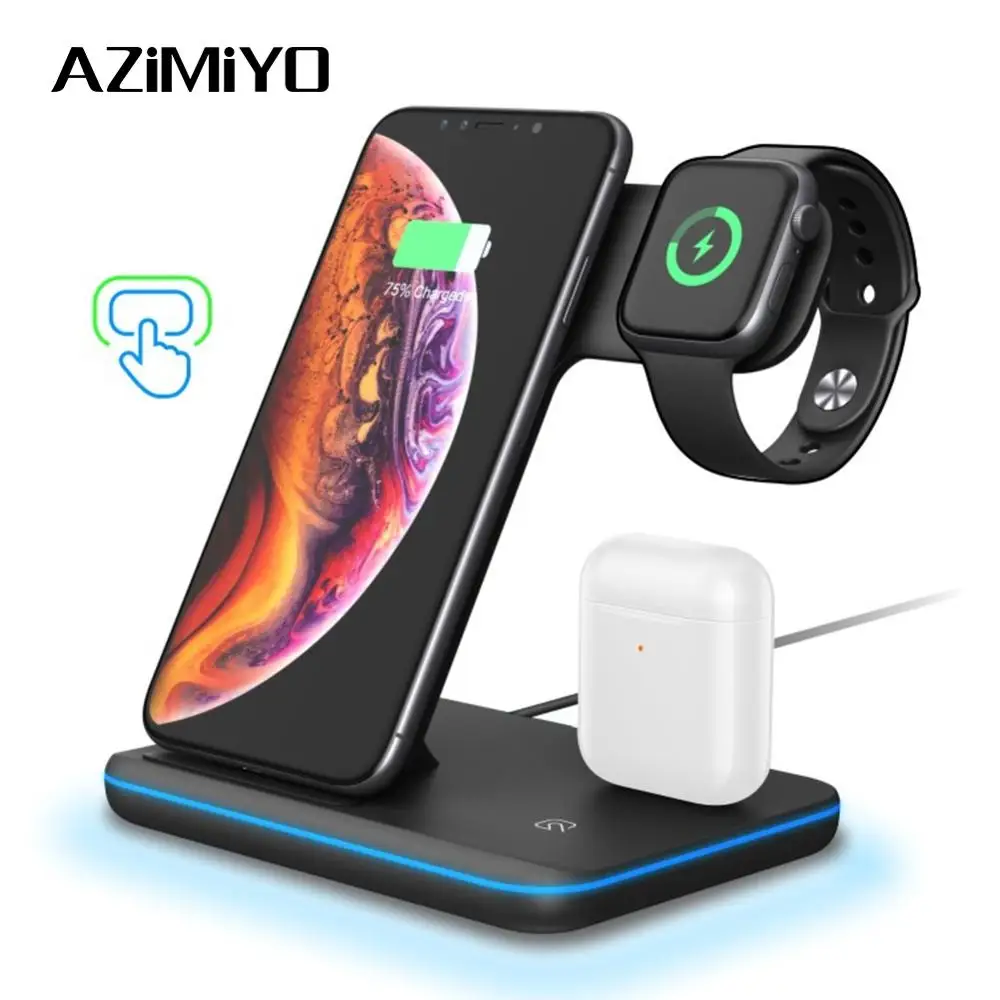 AZiMiYO 15 Вт Qi Беспроводное зарядное устройство для Iphone X 8 11 Pro Max Быстрая зарядка Подставка для Apple Airpods Pro 1 2 Watch 5 4 3