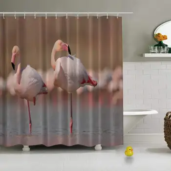 

Pink Big Birds Greater Flamingos Phoenicopterus Photo Durable Shower Curtain for Kids Bathroom,79''L x 72''W