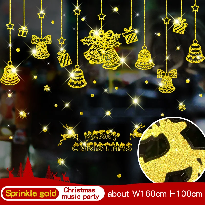 Золотая светящаяся Светоотражающая Рождественская Наклейка на стену рождественские украшения для дома, оконные стеклянные аксессуары 23 вида стеклянных наклеек - Цвет: shengdanyinyuepa