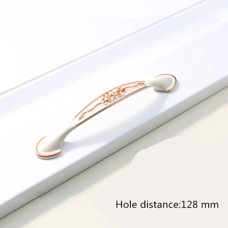 Hole distance 128mm Алюминиевый сплав цвета слоновой кости белый шкаф ручки кухонный шкаф дверные ручки для выдвижных ящиков Европейская мода оборудование для обработки мебели - Цвет: Hole distance 128mm