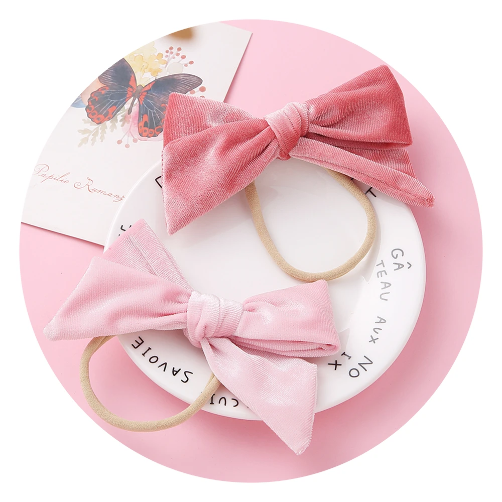 

20 Colors Large Bows Hair Clips Velvet Nylon Headbands Solid Hair Bows For Girls Elastic Hair Band Baby pins Hair Accessories