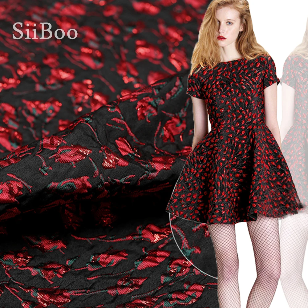 France style luxury 3D red floral jacquard brocade fabric for dress