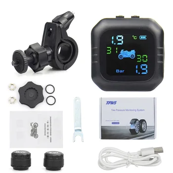 

Motorcycle TPMS USB Solar Charging Motor Tire Pressure Tyre Temperature Monitoring Alarm System with 2 External Sensors
