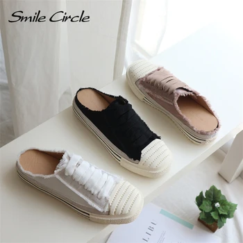 

smile circle Spring canvas flats platform Shoes women fashion Casual shoes Round Toe Outdoor Lazy ladies shoes