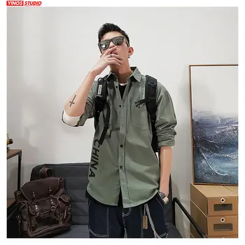 

Dropshipping 2020 Spring Solid Shirt Men Streetwear Tops Korean Long Sleeve Lapel Causal Shirts 5XL