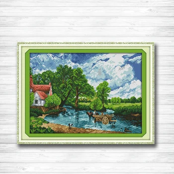

Wading in a river scenery paintings dmc 14CT 11CT counted cross stitch Needlework Set Embroidery kits Handmade Art Home decor