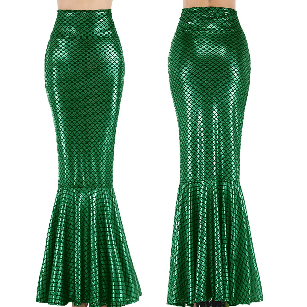 Skirts Womens Mermaid Sexy Bodycon Long for Women Cosplay Trumpet Fish Scale Printed Green Mini Woman Dropshipping | Женская одежда