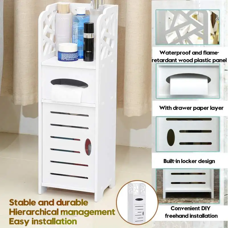 

3 Layers Bathroom Cabinet Rack Corner Floor Cabinet Unit Toilet Tissue Storage Rack Drawers Storage Shelves Kitchen Cupboard