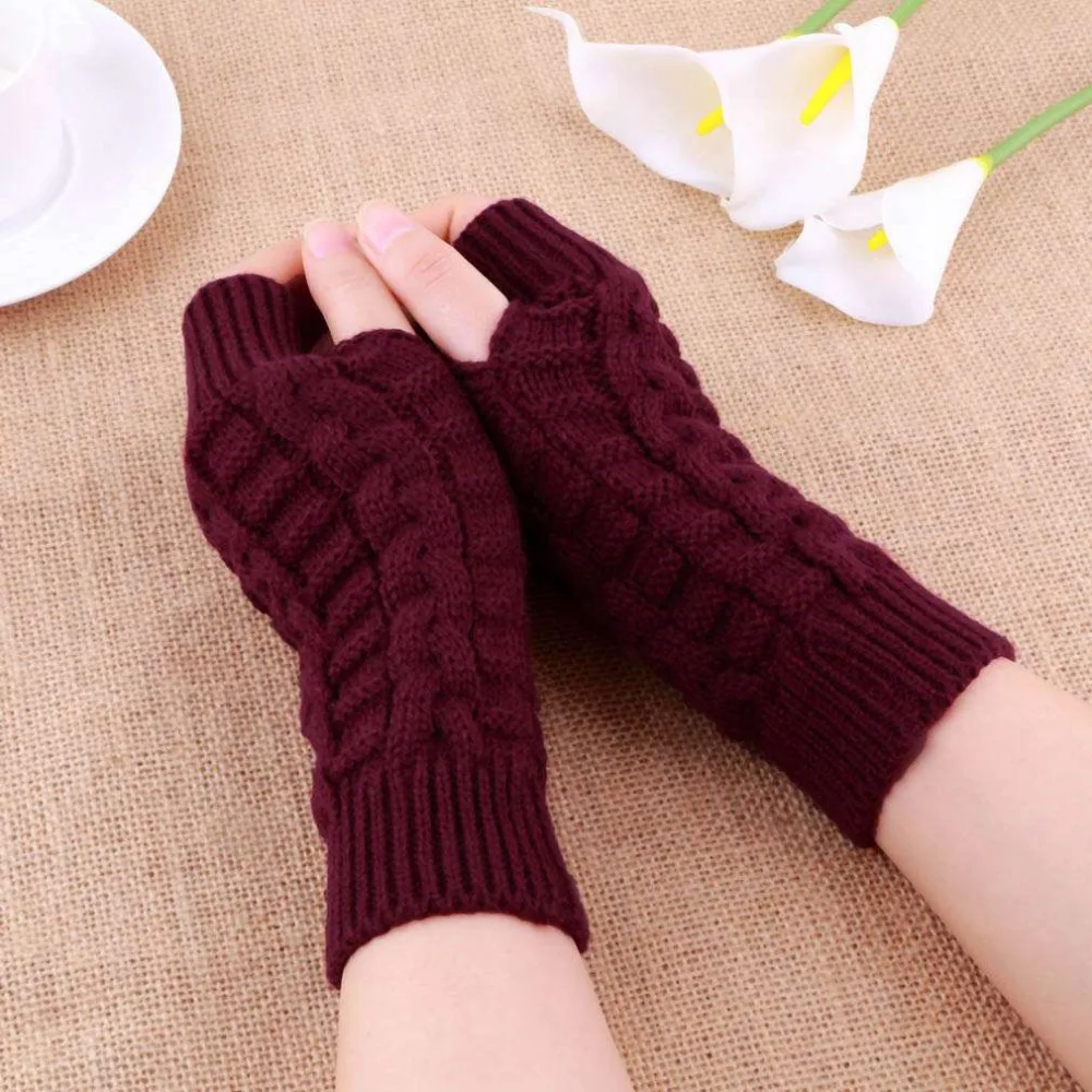 Autumn Winter Women Warmth Knitted Arm Fingerless 