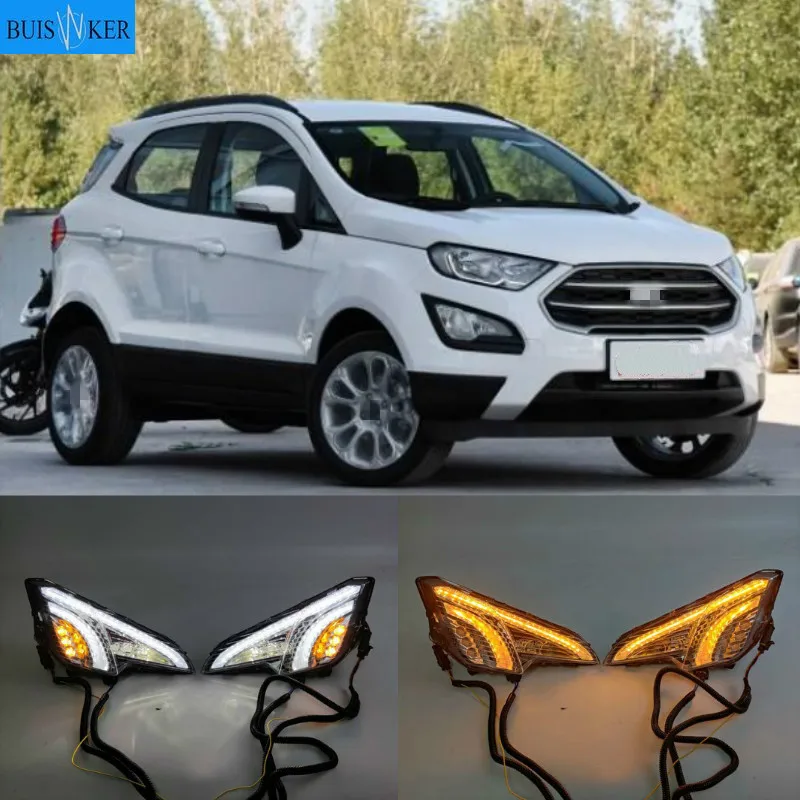 

Автомобильные светодиодные дневные ходовые огни для Ford EcoSport 2018 2019 2020, желтые, с функцией поворота, водонепроницаемые, противотуманные фары, 2 шт.