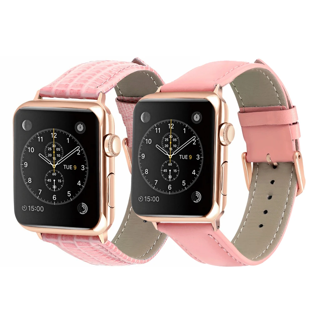 

Soft Genuine Genuine leather Watchband for Apple watch 5 band 4 44/40mm Rose Gold Buckle Strap for iwatch Series 3 2 1 38/ 42mm