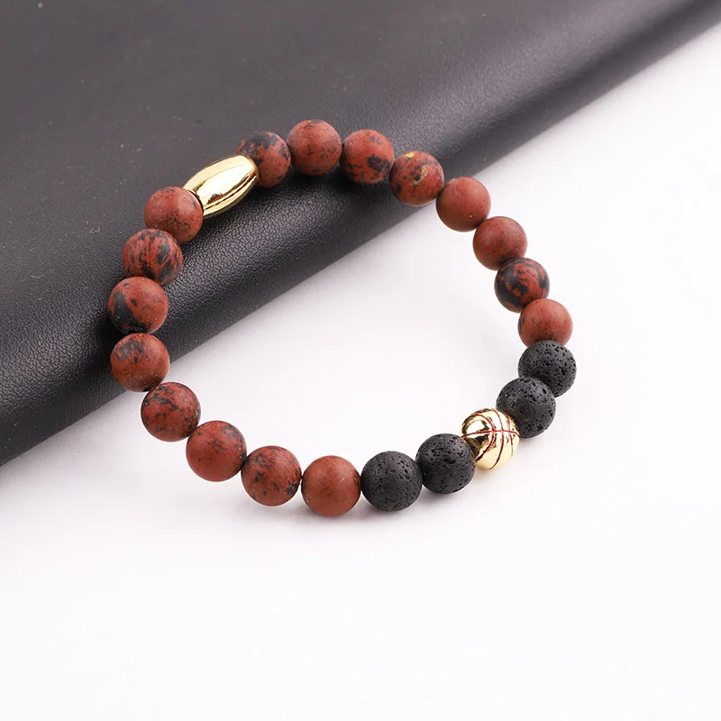 High Quality Natural Stone Baseball Bracelet Soccer Ball Charm Beaded Elastic Bracelet Jewelry Men - Image 4