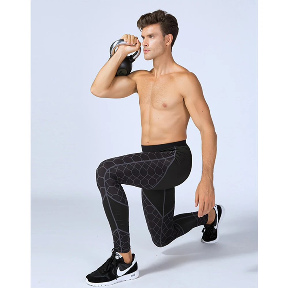 

Men's Fitness Apparel Trousers Printing Stitching Sports Running Training Sweat-Wicking Quick-Drying High-Elastic Tight Pants