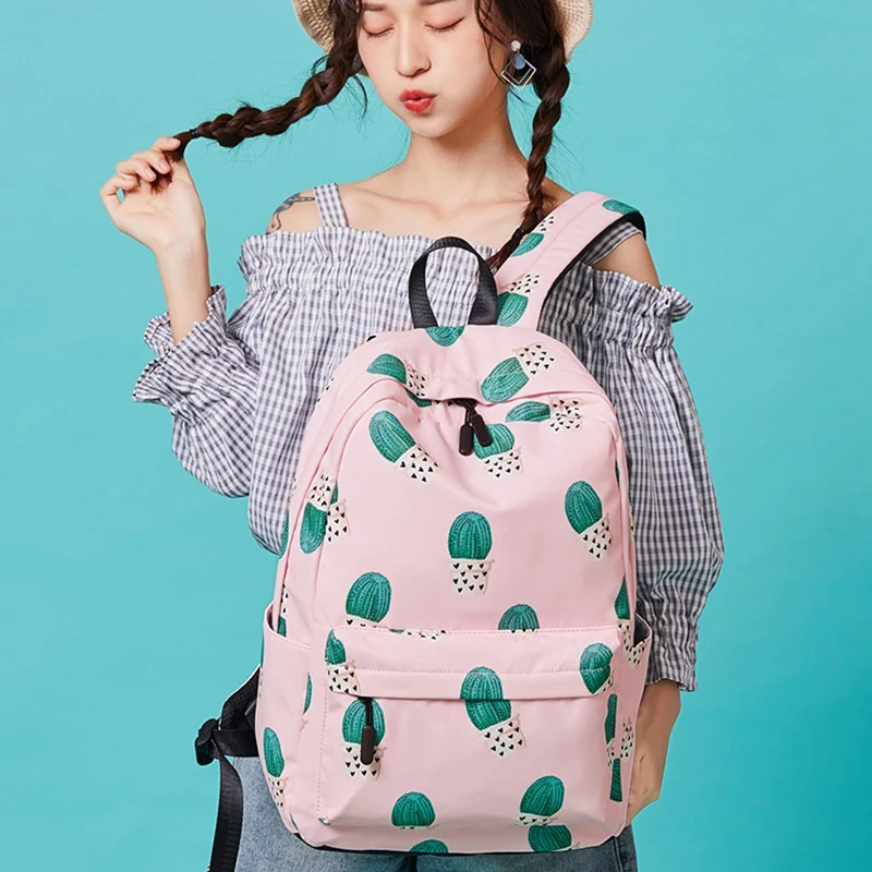 Водонепроницаемый волшебный мяч растительный принт рюкзак для женщин кактус книжная Сумка симпатичная школьная сумка для девочек-подростков Kawaii розовый зеленый Kna