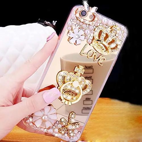 

For iPhone XS Max Mirror Case Lady Rhinestone Mirror Shiny TPU Case For iPhone 4S 5S 6S 7 8 Plus XS XR XS max Coque Capa