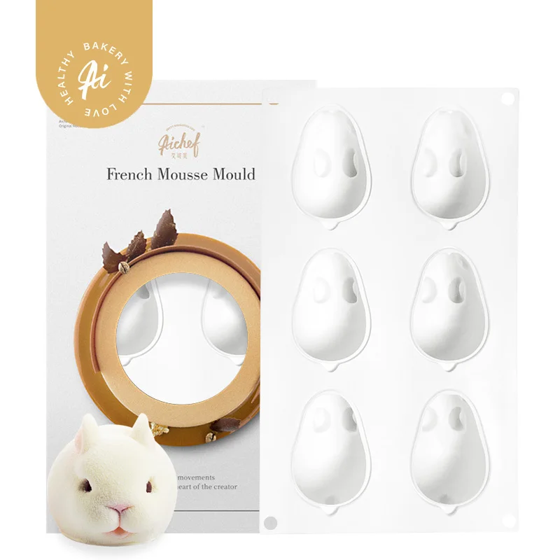 AiChef шесть отверстий Кролик Силиконовый Мусс плесень пудинг французский