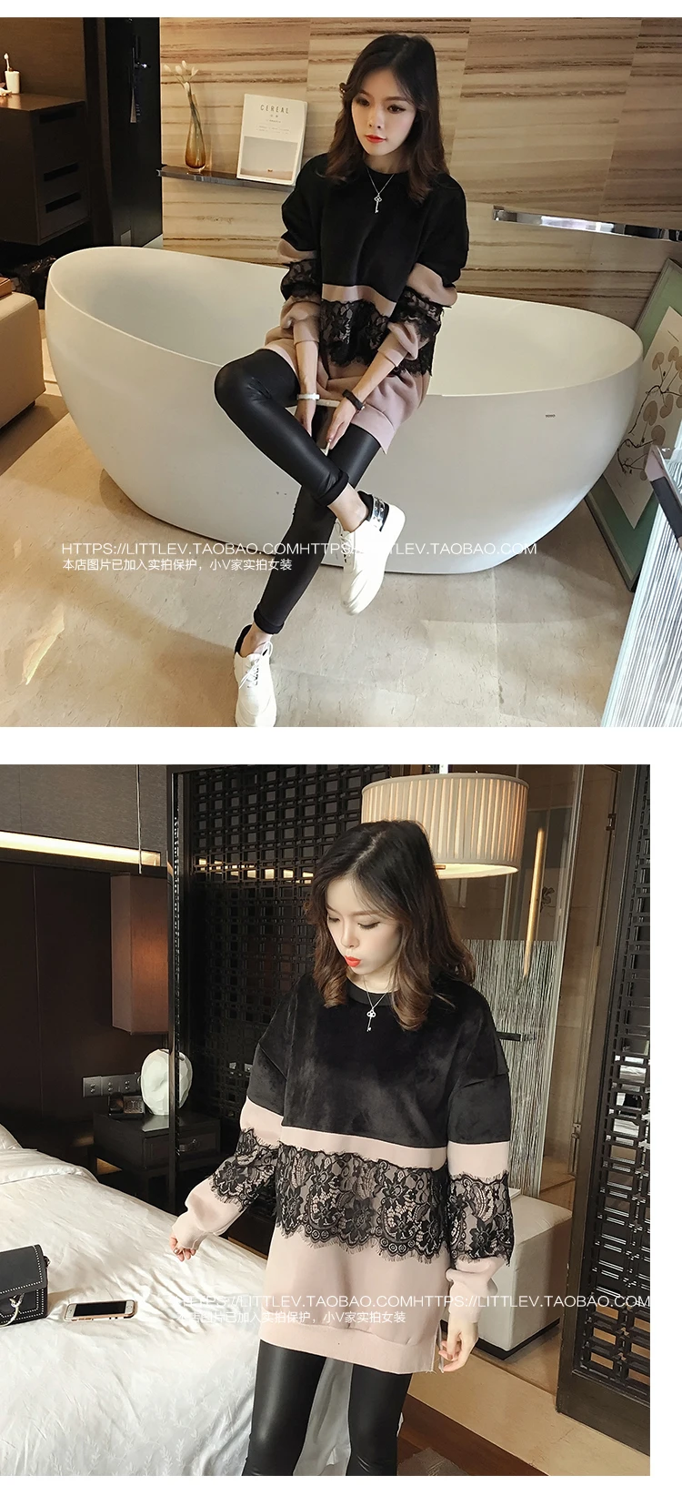 Factory Winter New Style Student Hoodie Korean-style Fashion plus Velvet Loose Lace Long Sleeve Sweet Dress
