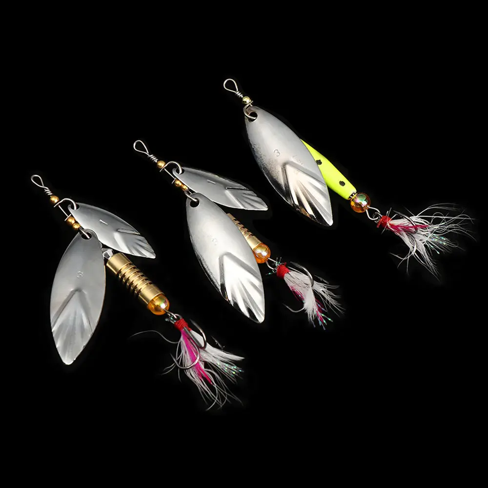Colorful Durable Hard Tackle Metal Fishing Lures Feather Hook Spoon Lead Baits 