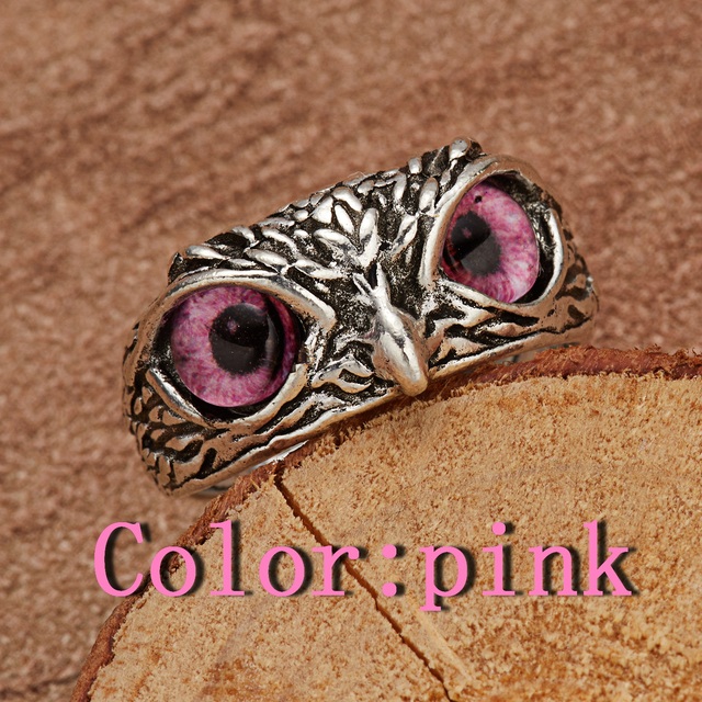 Vivid Cute Cat Eyes Owl Ring Resizable Design Men Women  Wedding Fingle Accessories Vintage Silver Color Open Rings Jewelry