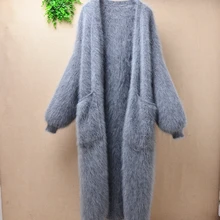 Плотная зимняя модная женская длинная свободная норковая кашемировая куртка с длинными рукавами-фонариками из Ангорского меха