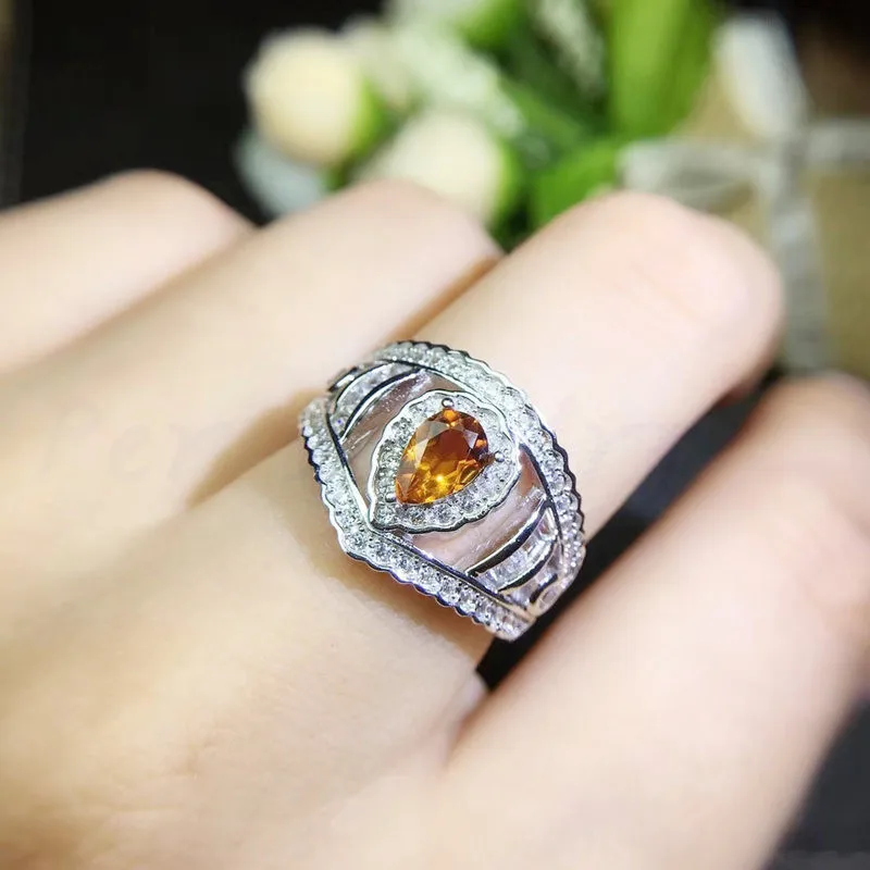 Кольцо с натуральным цитрином в форме короны,, серебро 925 пробы, 0.65CT, драгоценный камень 5*7 мм, Q910319