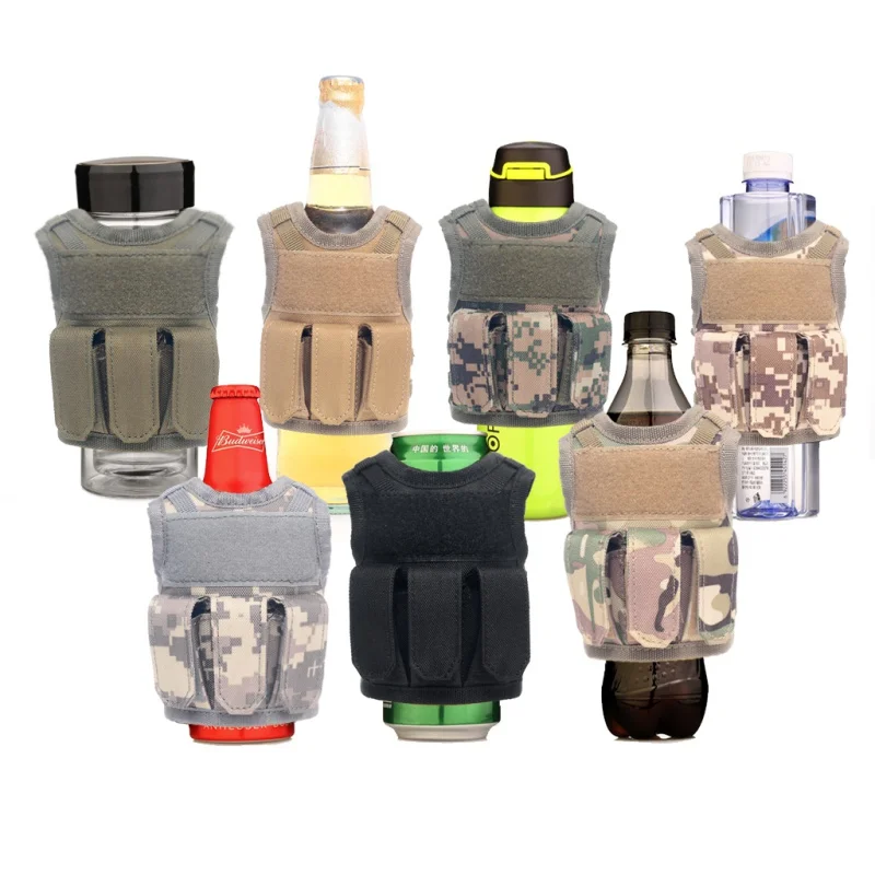

Tactical Beer Bottle Cover Military Mini Molle Vest Personal Bottle Drink Set Adjustable Shoulder Strap City Jogging Bags