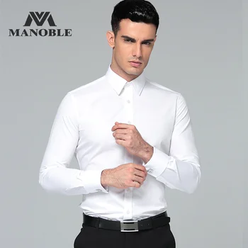 

High Quality 2019 New Fashion Shirts for Men Dress Shirt with Cufflink Long Sleeves Regular Fit Brand Business Suits Shirts