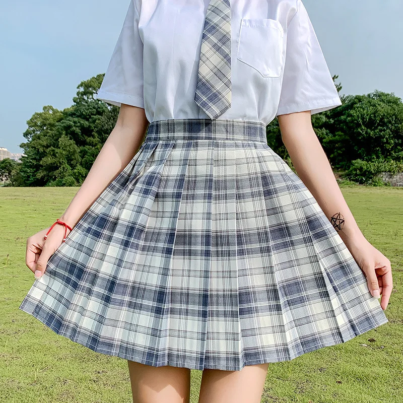 QRWR New Summer Women Skirts 2021 High Waist Girl's Pleated Skirt Korean Japanese Style Ladies Sweet Plaid Mini Skirts for Women