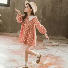 12, 11, весеннее платье для девочек г. Платье в горошек с отворотом для больших девочек новые модные товары, детская одежда размер от 110 до 160 см