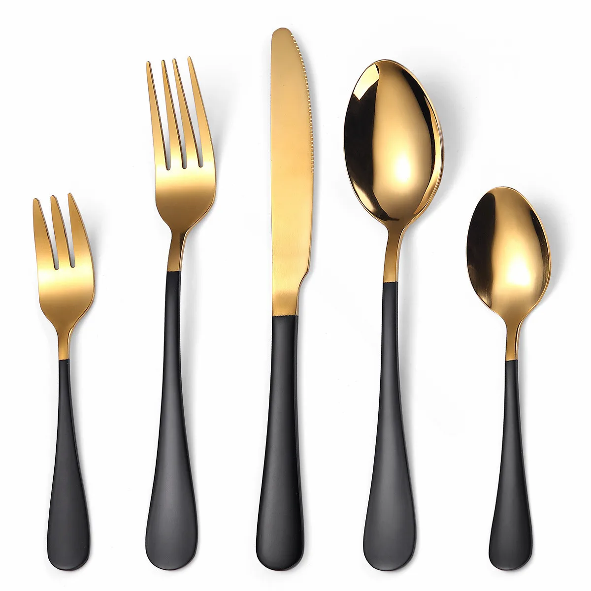 

Kitchen Tableware Sets Stainless Steel Cutlery Fork Spoon Knife Golden Dinnerware Set Black Gold Cutlery Set 5 Pcs Dropshipping