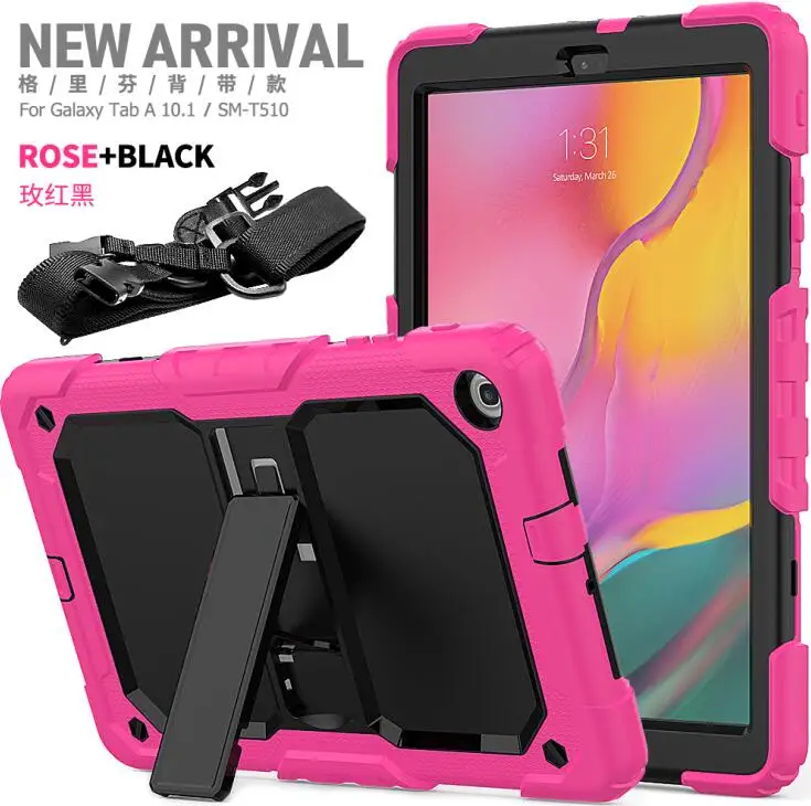 Тонкий силиконовый ударопрочный чехол для Samsung Galaxy Tab A 10,1 SM-T510 SM-T515 T510 T515 чехол для планшета в виде ракушки+ Защитная пленка на экран+ подставка для ручек - Цвет: Розово-красный
