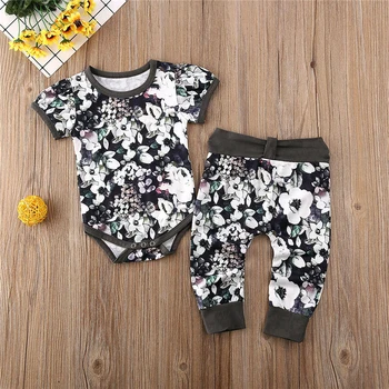 

NewBorn Set Toddler Infant Clothing Princess Baby Girls Short Sleeve Romper+Floral Pants Clothes Set 0-24 M