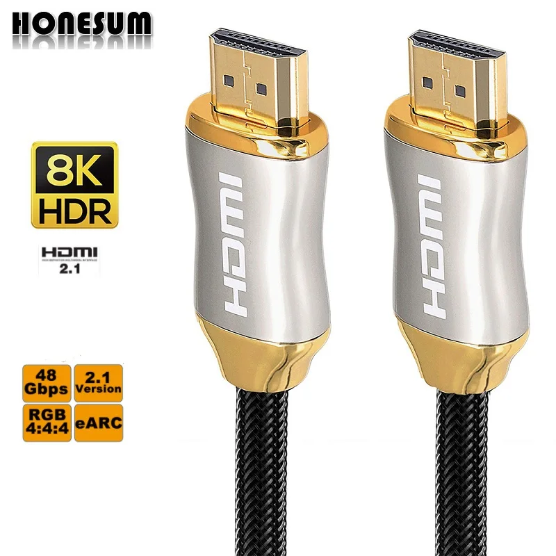 

Honesum Newest HDMI 2.1 High Speed 2.1 Golden 8K@60Hz HDMI2.1 HDR RGB 4K2K 144Hz for Splitter Switch PS4 TV Projector Computer
