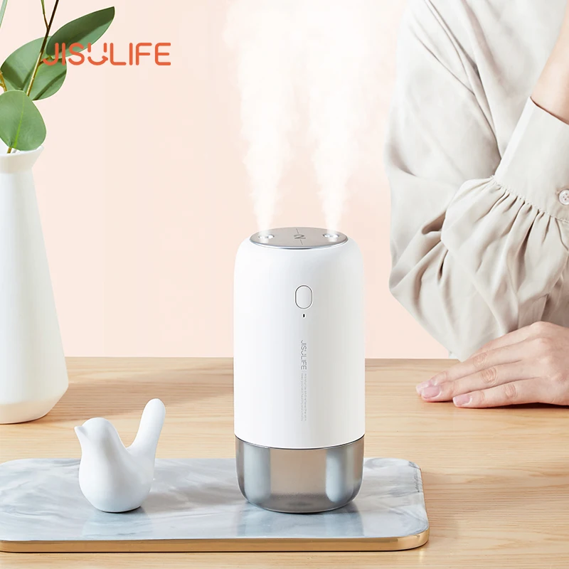 JISULIFE JB08 USB Tragbare Drahtlose Luftbefeuchter Dual Düse Dual Spray Mit LED Nacht Lampe 3600mAh Li Ion Batterie Für Home büro