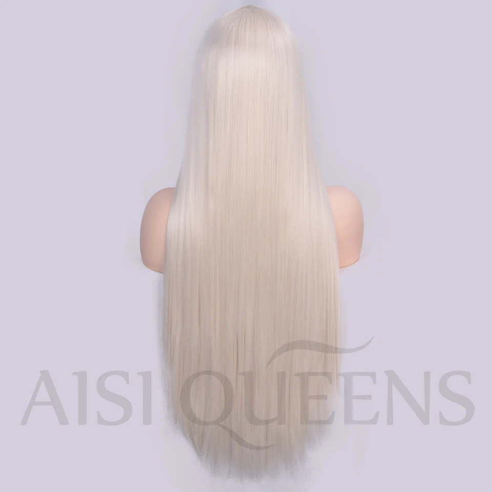 AISI QUEENS синтетические парики на кружеве для черных женщин длинная прямая шнуровка, парики Светлые белые волосы средний пробор натуральные волосы - Цвет: 60