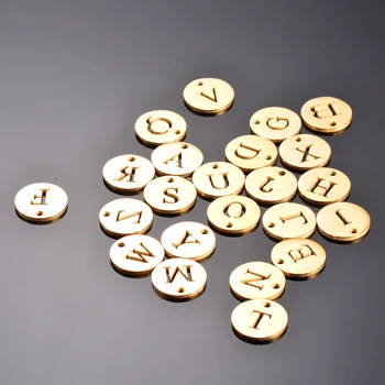 

5pcs/lot 12mm Gold Color 26 Letters Stainless Steel Charm Pendant Alphabet Necklace Pendant DIY Jewelry Making Charms With Rings