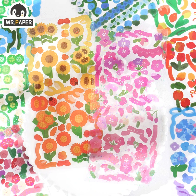 Mr. Paper-pegatinas de hoja lisa, 8 diseños, 1 unidad/bolsa, estilo Ins, Serie de lenguaje de flores, cuentas de mano creativas, Material de decoración DIY
