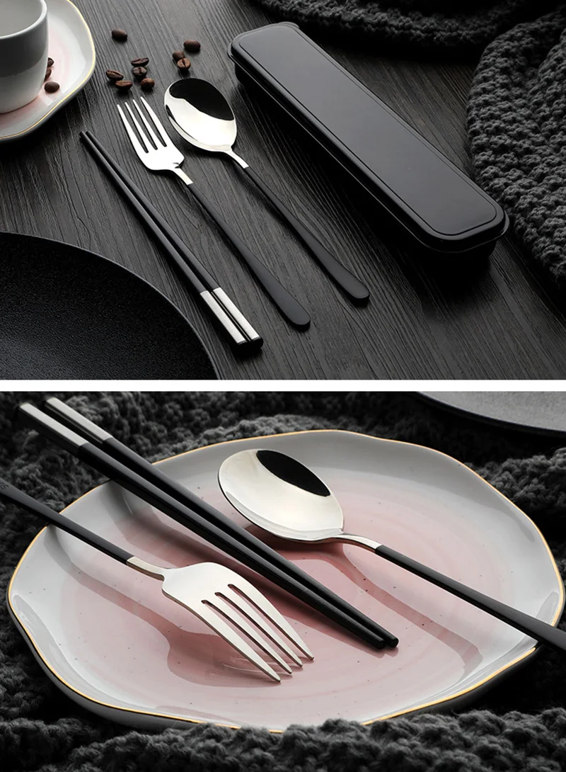 Cutlery Set Portable Storage Box Comes With Tableware Chopsticks Ladle Table Fork Dinner Knife