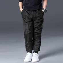 Зимние упругие толстые теплые камуфляжные модные штаны с высокой талией для родителей и детей