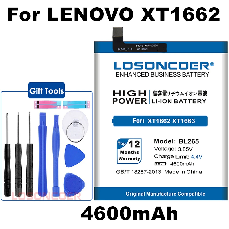 

LOSONCOER BL265 4600mAh For Lenovo M Kung-Fu XT1662 Battery For MOTO M XT1662 XT1663 Mobile Phone Batterie+Quick Arrive